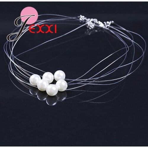 Factory Price Fashion Pearl Silve Elastic Line Pendants Necklaces For Woman Birthday Party Gift