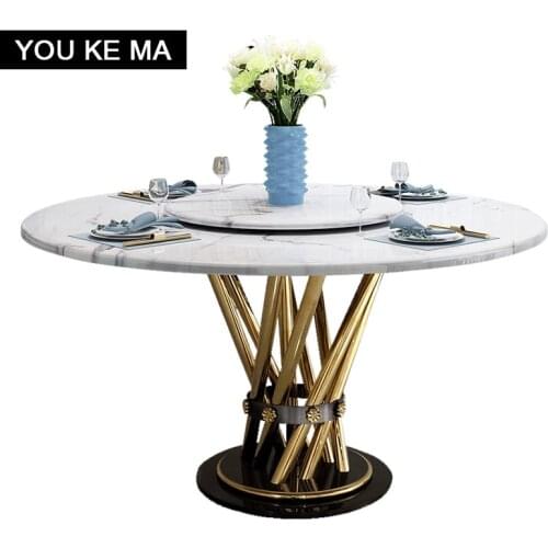 Post-modern light luxury titanium stainless steel round simple marble tables and chairs set creative dining table dining table