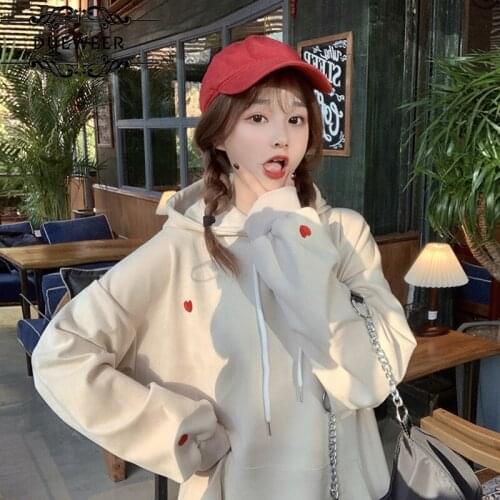 Hoodies Womens Hoodie Sweatshirt Women Autumn New Loose Heart-embroidery Cute Korean Simple All-match Students Fashion Casual