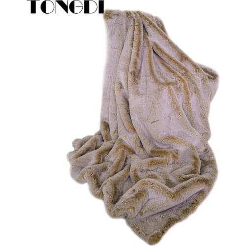TONGDI Plush Soft Warm Raschel Synthetic Rabbit Hair Throw Blanket Thick Luxury For Girl Gift Winter Couch Cover Bed Sofa