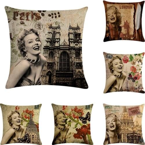 45x45cm Marilyn Monroe Vintage Decorative Pillow Sofa Flower Cushion Waist Pillow Cover Decorative sexy Girl Cushion Cover