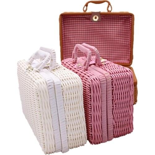 Vintage Rattan Woven Storage Case Makeup Holder Suitcase Sundries Organizer Box Makeup Storage Saving Space Comestics Box