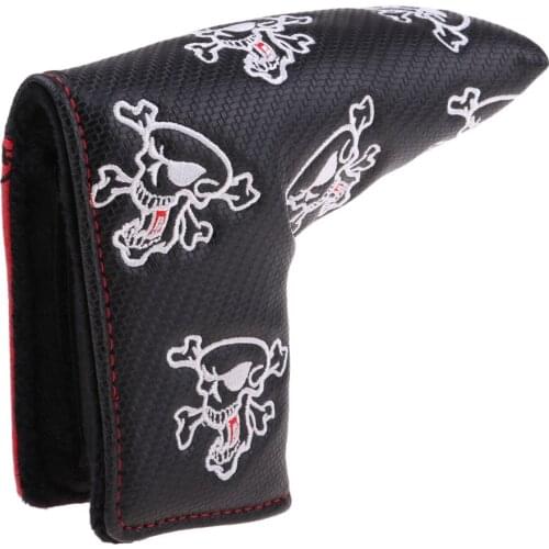 Premium PU Sport Golf Club Putter Head Cover Protector With Skull Embroidery Sports Golf Putter Protective Cover Accessories