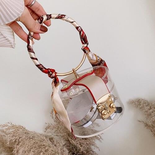 Womens Bag 2020 Transparent Clear Bag Acrylic Scarf Round Top-handle Female bag Clear Handbags Purses Ladies Hand bags Fashion