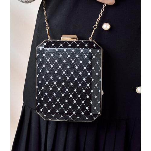 Women Dot Rhinestone Evening Clutch Bag Female Fashion Designer Wedding Purse Ladies Chain Diamond Lattice Party Banquet Handbag