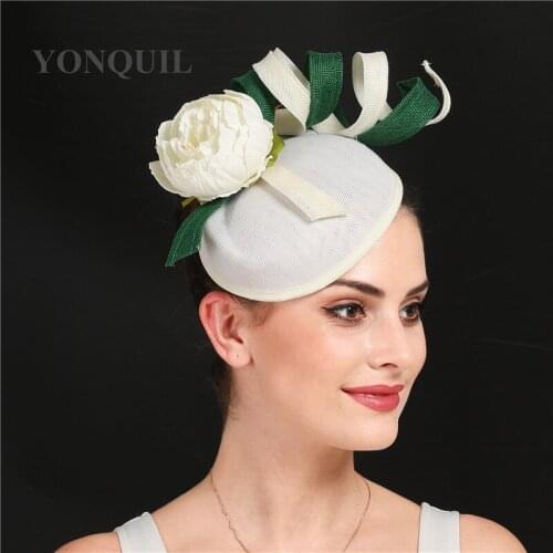 Bridal Chic Hat Wedding Women Church Fascinator Hat Elegant Ladies Ivory Hat Chapeau Bridal Marriage Headwear With Flowers