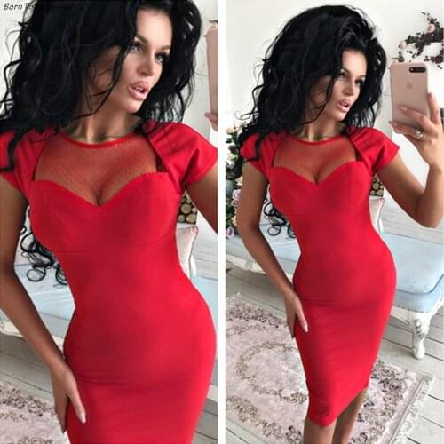 BornToGirl Summer Sexy Bodycon Dress Women Short Sleeve Round Neck Red Suede Dress robe femme
