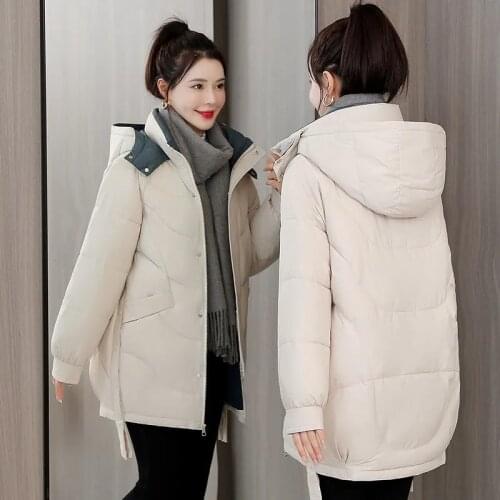 Winter Hooded Jackets Woman Casual Loose Down Cotton Coats 2021 New Thicken Warm Cotton Parka Jackets Plus Size Winter Coat Tops