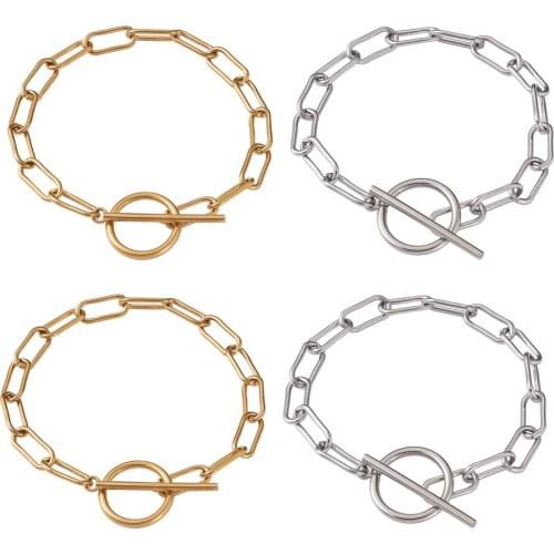 4pcs/Set Titanium Steel Paperclip Chain Bracelets with Toggle Clasps For Jewelry making Bracelet Accessories ,Link:16x7x1.5mm