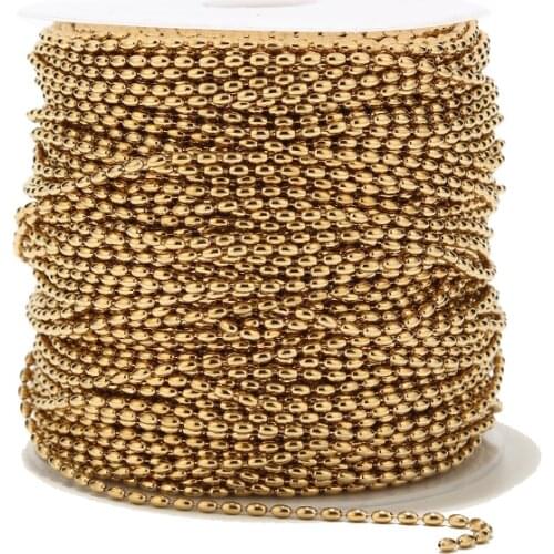 2Meters Gold Plated Stainless Steel Charm 2.3mm Width Ball Chains Beaded Link Chain For DIY Jewelry Necklaces Making Findings