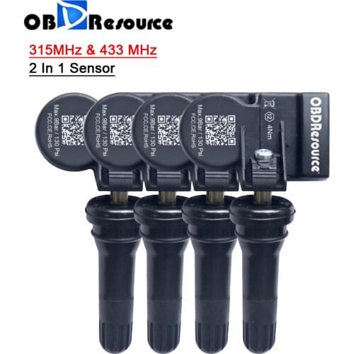 4Pcs Universal Car Tyre Pressure TPMS Sensor 315/433 MHz 2 In 1 Cloneable OBDResource S1 work with T1 T2 Tire Repair