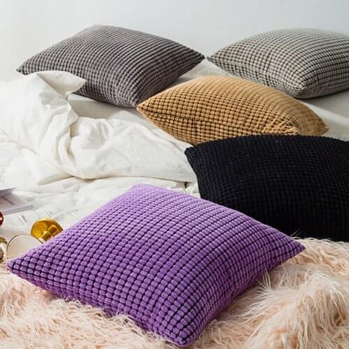Velvet Sofa Plush Pillowcase Solid Color Corn Fleece Stripe Pillowcase Throw Pillows Covers Corduroy Cushion Cover Home Decor