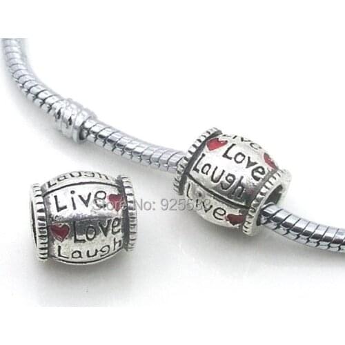 Free Shipping 10.7x10mm alloy heart design love & laugh Big Hole Loose Beads fit European Jewelry Braclet Charms DIY