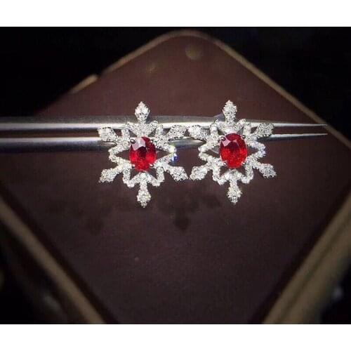 ECHSUN Burmese high-quality ruby earrings s925 silver precision inlaid high-clarity color good versatile temperament