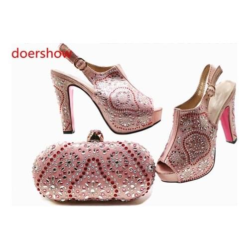 Doershow Latest Italian Shoes With Matching Bags Women Nigeria Wedding Shoes And Bag To Match With Stones!SMQ1-3