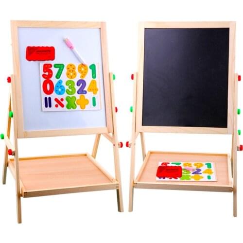 Children wooden lifting double sided magnetic drawing board easel sketch graffiti painting frame puzzle learning blackboard toy