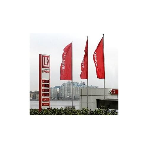 Russian oil company flag,lukiol flag,130g/m2 knitted polyster material,150*450CM, pantone 186C,lukiol banner,wind resistance