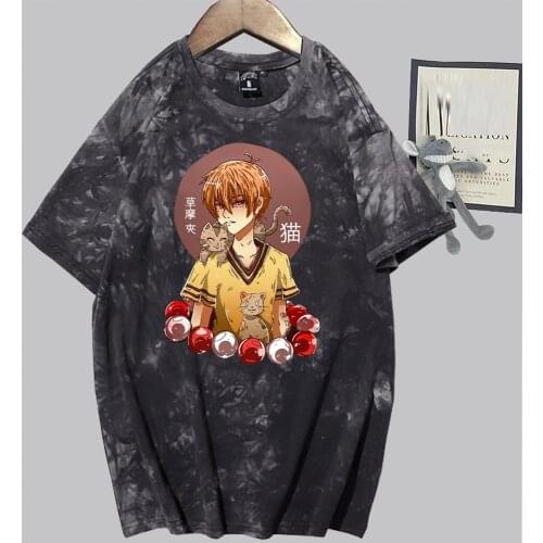 Souma Kyo Print T-Shirt Harajuku Anime Fruits Basket Street Style T-shirt Tie Dye Casual Fashion Clothes Hip Hop Tops Tees