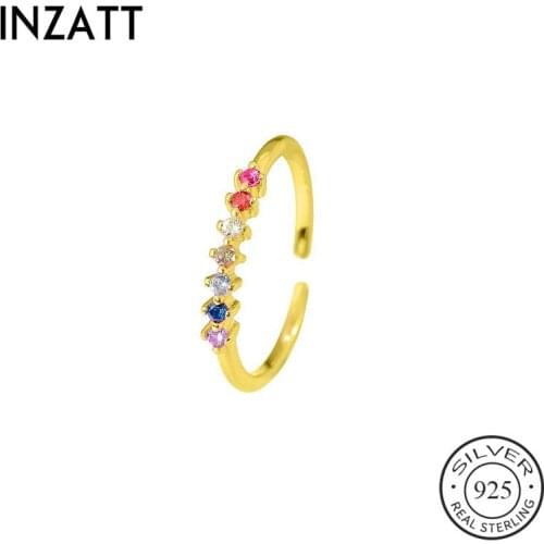 INZATT Real 925 Sterling Silver Colored Zircon Adjustable Ring For Fashion Women Cute Fine Jewelry Minimalist Accessories Gift
