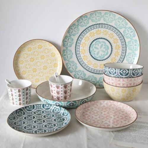 Ceramic Underglaze 3D Decals Four Leaves Flowers Bohemian Style Dining Bowl/Western Dish