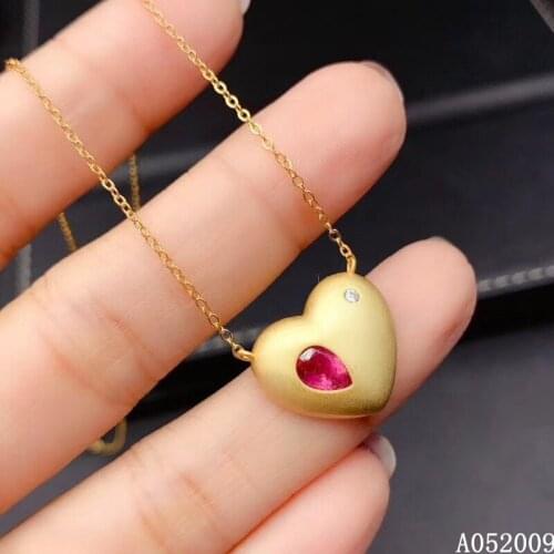 KJJEAXCMY fine jewelry 925 Sterling Silver inlaid natural pink Tourmaline luxury heart girl new Pendant Necklace support test