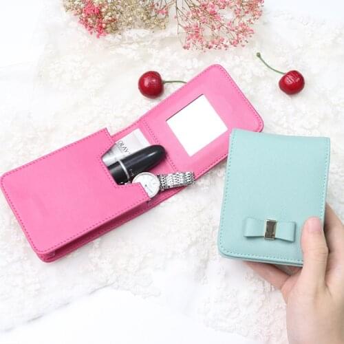 Lipstick Box Japan And South Korea Magnetic Buckle Portable Mini Cosmetic Bag With Mirror Cross Grain Leather Cowhide Storage