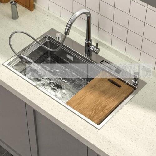 Kitchen Silver Nanometer 304 Stainless Steel Thickened Large Single Sink Sink Stepped Undercounter Sink