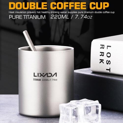 Lixada 220ml Titanium Double Wall Cup Water Coffee Tea Cup Mug for Home Office Camping Equipment Cooking Supplies