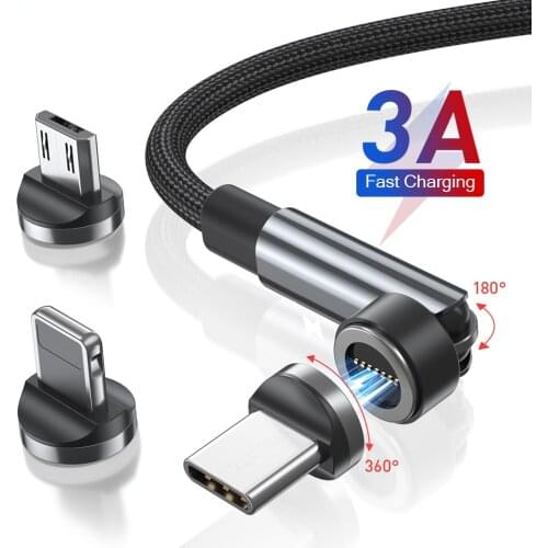 3A Fast Charging Magnetic Cable 540 Rotate Micro USB Type C Cable Magnet Charger USB-C Phone Data Wire Cord For iPhone Samsung
