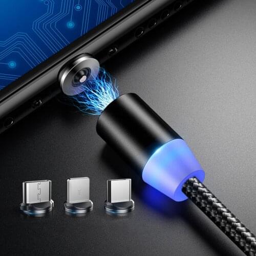1M LED Magnetic Fast Charging Cable For iPhone 11 XR XS MAX X 8 7 6S Plus Micro USB Type-C Magnetic USB Phone Charger Cable Wire