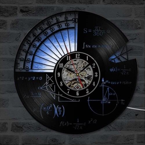 Math Themes LED Record Wall Clock Mathematical Formula and Ruler Hollow Antique Hanging Quartz Wall Clock Home Decorative