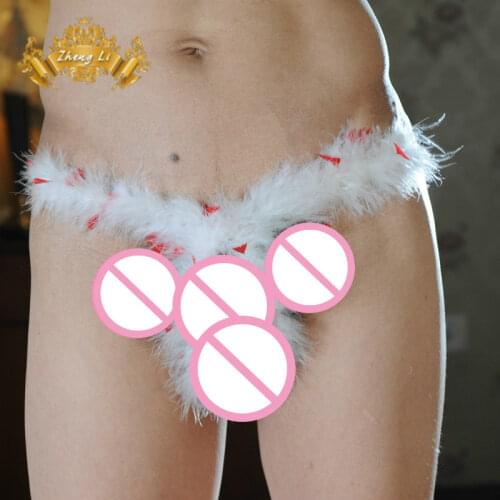 Mens Sexy Panties Open Crotch Fluffy Feather G-tring Sexy Underwear Men Christmas Adult Party Dance Bedroom Lingerie Gay Costume