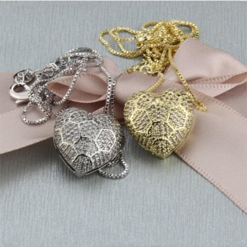 New 3D Love Heart Necklaces for Women Gold Silvery Thin Link Chain CZ Zircon Small Heart Choker Fashion Jewelry Wedding Gifts