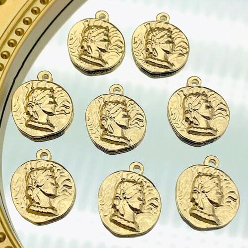 10Pcs Zinc Alloy Queen Coin Charms Vintage Golden Metal Portrait Charms Pendant For DIY Necklace Jewelry Accessories Wholesale