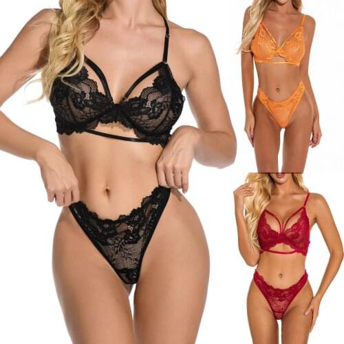 S-2XL Sexy Lingerie Hot Erotic Intimates Bra Set Womens Lace Sexy Gathered Thin Wireless Bra Set Lingerie Underwear Pajamas Set