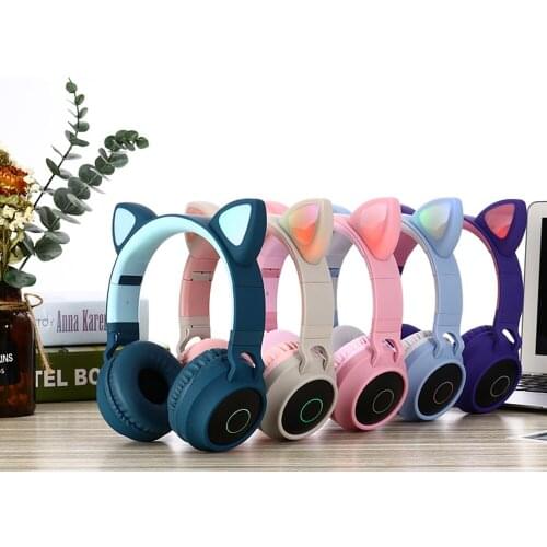 LED Cat Ear Bluetooth 5.0 Headphones Young People Kids Noise Cancelling Headset With Mic Support TF Card 3.5mm Plug