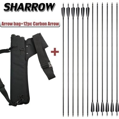 Archery 12pcs Spine 500 Carbon Arrow With Arrow Bag For Recurve Compound Bow Outdoor Hunting Shooting Bow And Arrow Accessories