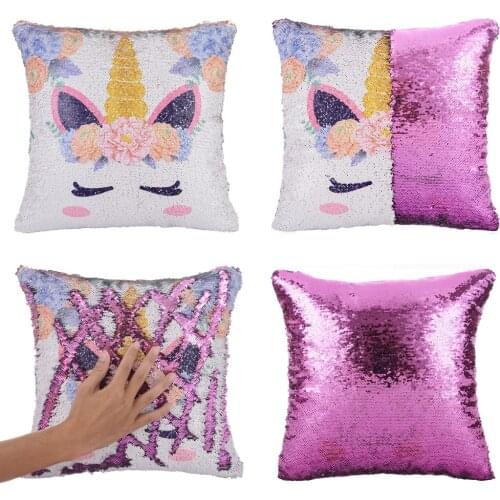 Super Shining Magical Unicorn Mermaid Cushion Cover with Sequins Reversible Color Changing Pillow Case Pillow Cover for Seat Car