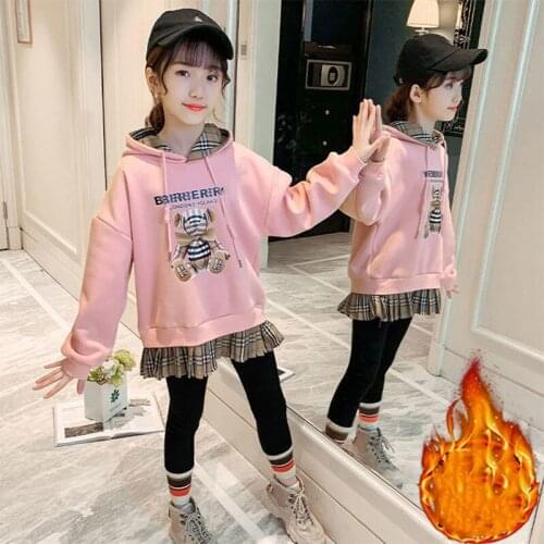 Girls' Hoodies Sweatshirts Kids Outwear 2021 Fashion Velvet Thicken Warm Winter Autumn Cotton Fleece Outdoor Childrens Clothing