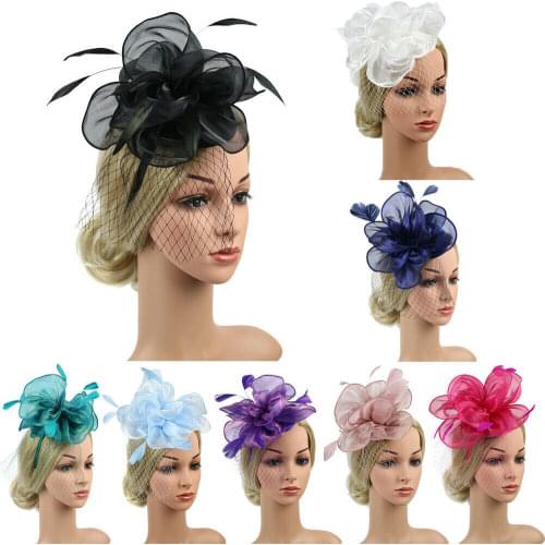 Trendy Women Feather Mesh Net Fascinator Hat Floral Headband Cocktail Party Wedding Prom Hats
