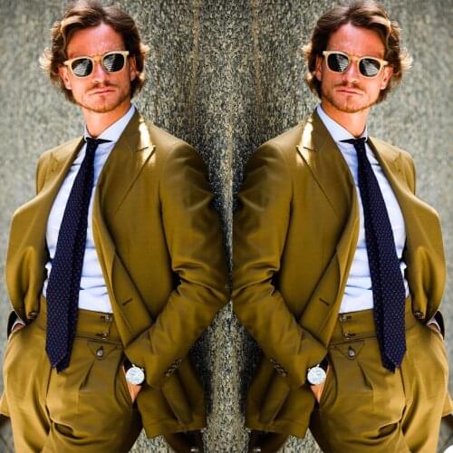 Smart Handsome Mens Customized Wedding Tuxedos Peaked Lapel Groom Wear Dinner Prom Party Blazer (Jacket+Pants)