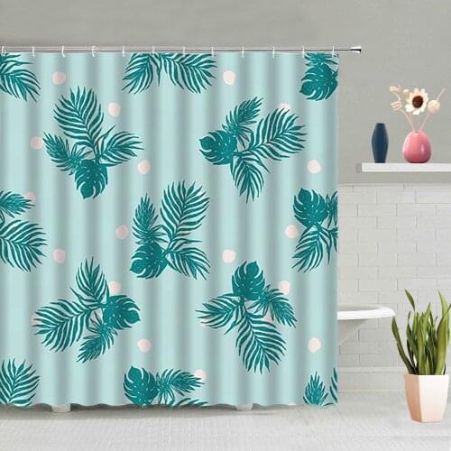Flower Green Leaves Plants Shower Curtain Bathroom Decoration Background Bath Curtains Washable With Hook Set Home Decor Screen