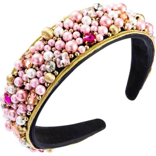 Pearl Women Headband Full Colorful Crystal Padded Headbands Rhinestones Hairbands For Women Wedding Hair Accessories