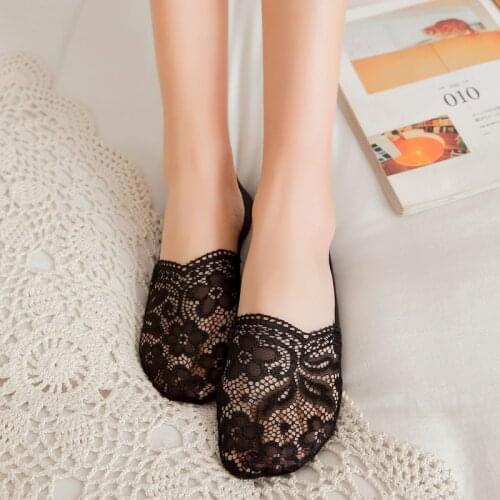 Women Sock Slippers 1 Pair New Summer Short Solid Color Cotton Lace Summer Female No Show Mesh Socks For Women Invisible Low Cut