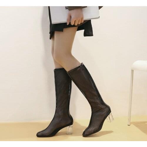 Hollow out cool boots women 2020 new coarse heel net boots boots womens net yarn summer Baotou Roman women