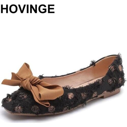 HOVINGE ladies flat shoes casual polka dot women shoes 2020 new autumn round toe butterfly-knot Slip-on soft woman shoes