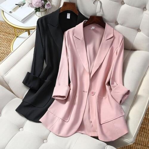 Elegant Women Blazers Summer and Autumn Mid-Length Coat Single Button Casual Jacket 2021 Fashion Womens Top Clothing