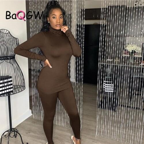 BaQGW Women Casual Solid Color Sports Suit Turtleneck Long Sleeve T-shirt + Leggings Long Trousers 2020 Autumn Winter 2 Pcs Set