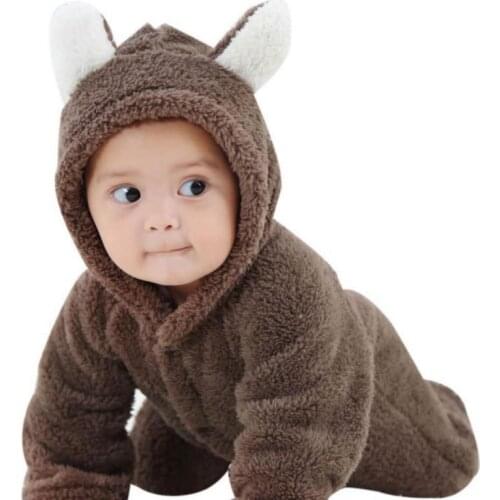 Winter Warm Baby Clothes Flannel Kids Boy Girl Cartoon Animal Ear Overall Pajamas Romper Jumpsuit Newborn Infant Plush Bodysuit