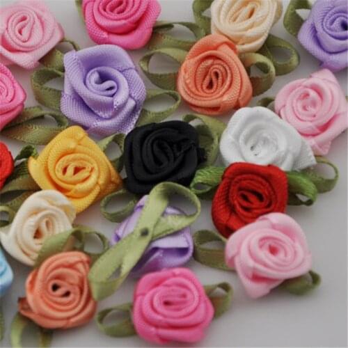 100pcs Mix color ribbon rose handmade flowers garment supplies sewing appliques diy accessories wedding decoration A039